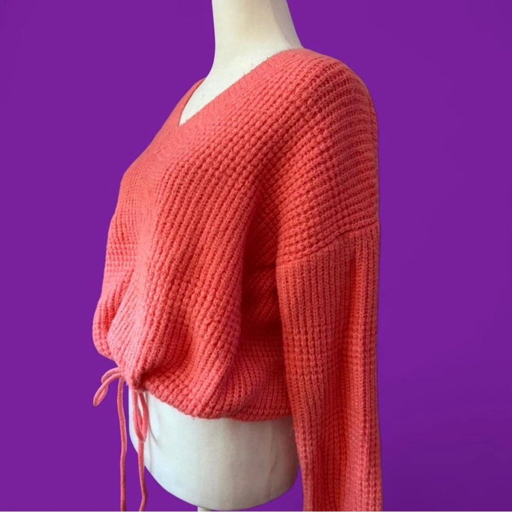 Hippie Rose V-Neck Sweater in Vibrant Coral